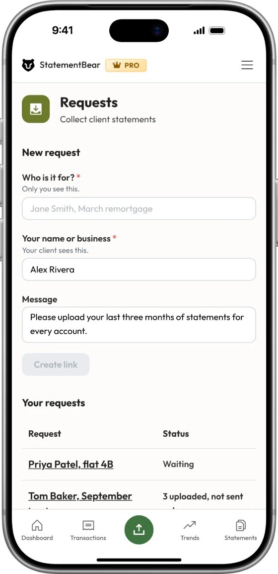 The requests list on a phone